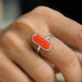 Traditional 925 Silver Red Coral (Moonga) Ring for Women