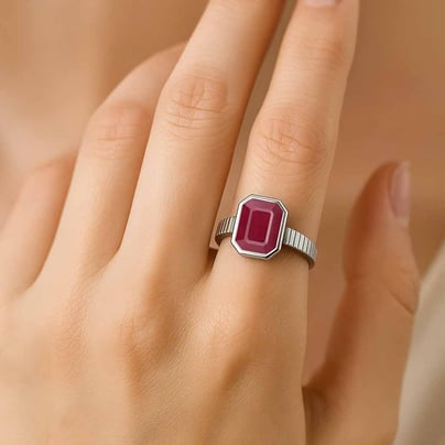 Traditional 925 Silver Ruby (Manik) Ring for Women