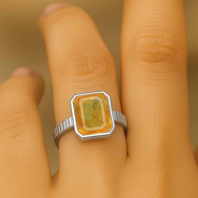 Traditional 925 Silver Yellow Sapphire (Pukhraj) Ring for Women