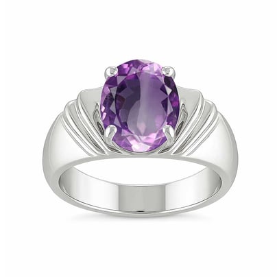 Traditional 925 Sterling Silver Amethyst Ring for Men