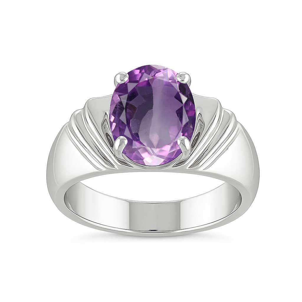 Traditional 925 Sterling Silver Amethyst Ring for Men