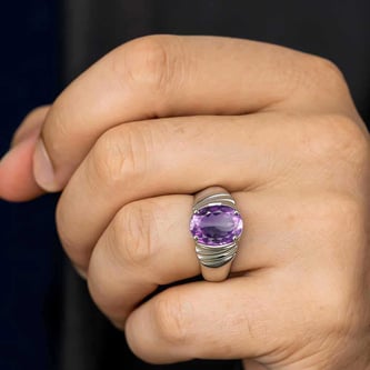Traditional 925 Sterling Silver Amethyst Ring for Men