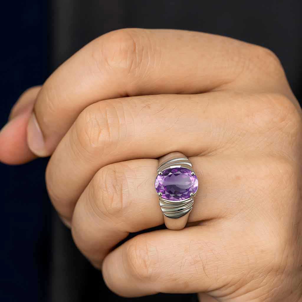Traditional 925 Sterling Silver Amethyst Ring for Men