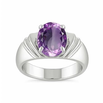 Traditional 925 Sterling Silver Amethyst Ring for Men