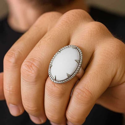 Traditional 925 Sterling Silver Opal Ring for Men