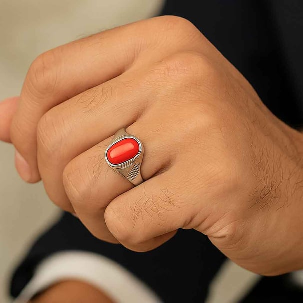 Shop Traditional 925 Sterling Silver Red Coral Ring For Men Online