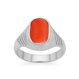 Traditional 925 Sterling Silver Red Coral Ring for Men