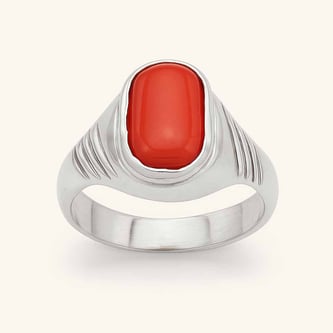 Traditional 925 Sterling Silver Red Coral Ring for Men