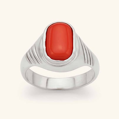 Traditional 925 Sterling Silver Red Coral Ring for Men