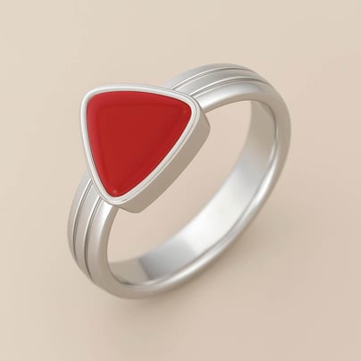 Traditional 925 Sterling Silver Triangle Red Coral Ring for Men
