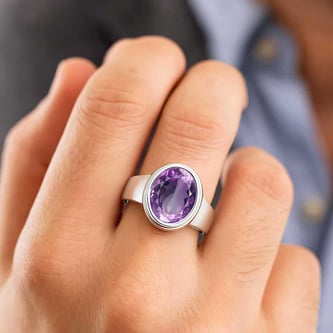 Unique Crafted Sterling Silver Amethyst Stone Ring for Men