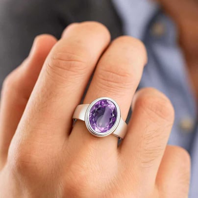 Unique Crafted Sterling Silver Amethyst Stone Ring for Men