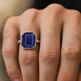 Unique Crafted Sterling Silver Blue Sapphire Stone Ring for Men