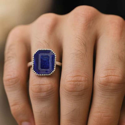 Unique Crafted Sterling Silver Blue Sapphire Stone Ring for Men