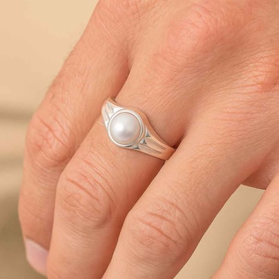 Unique Crafted Sterling Silver Pearl Stone Ring for Men