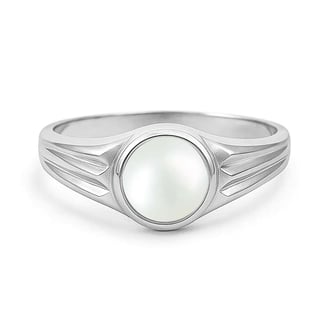 Unique Crafted Sterling Silver Pearl Stone Ring for Men