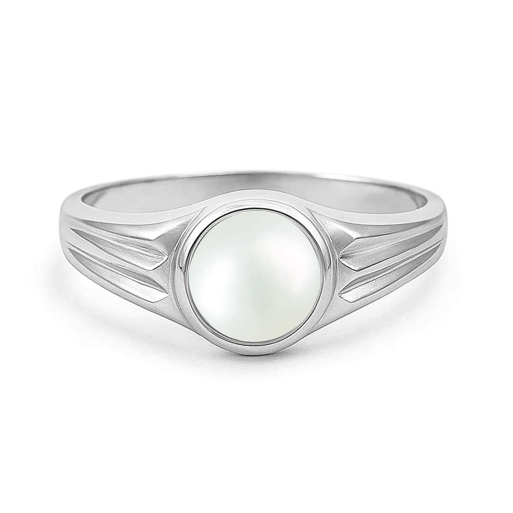 Unique Crafted Sterling Silver Pearl Stone Ring for Men