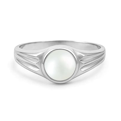 Unique Crafted Sterling Silver Pearl Stone Ring for Men