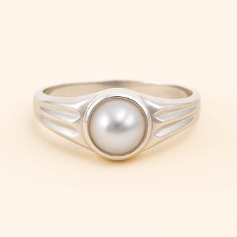 Unique Crafted Sterling Silver Pearl Stone Ring for Men