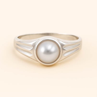 Unique Crafted Sterling Silver Pearl Stone Ring for Men