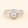 Unique Crafted Sterling Silver Pearl Stone Ring for Men