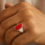 Unique Crafted Sterling Silver Red Coral Stone Ring for Men