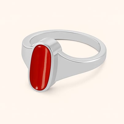 Unique Crafted Sterling Silver Red Coral Stone Ring for Men