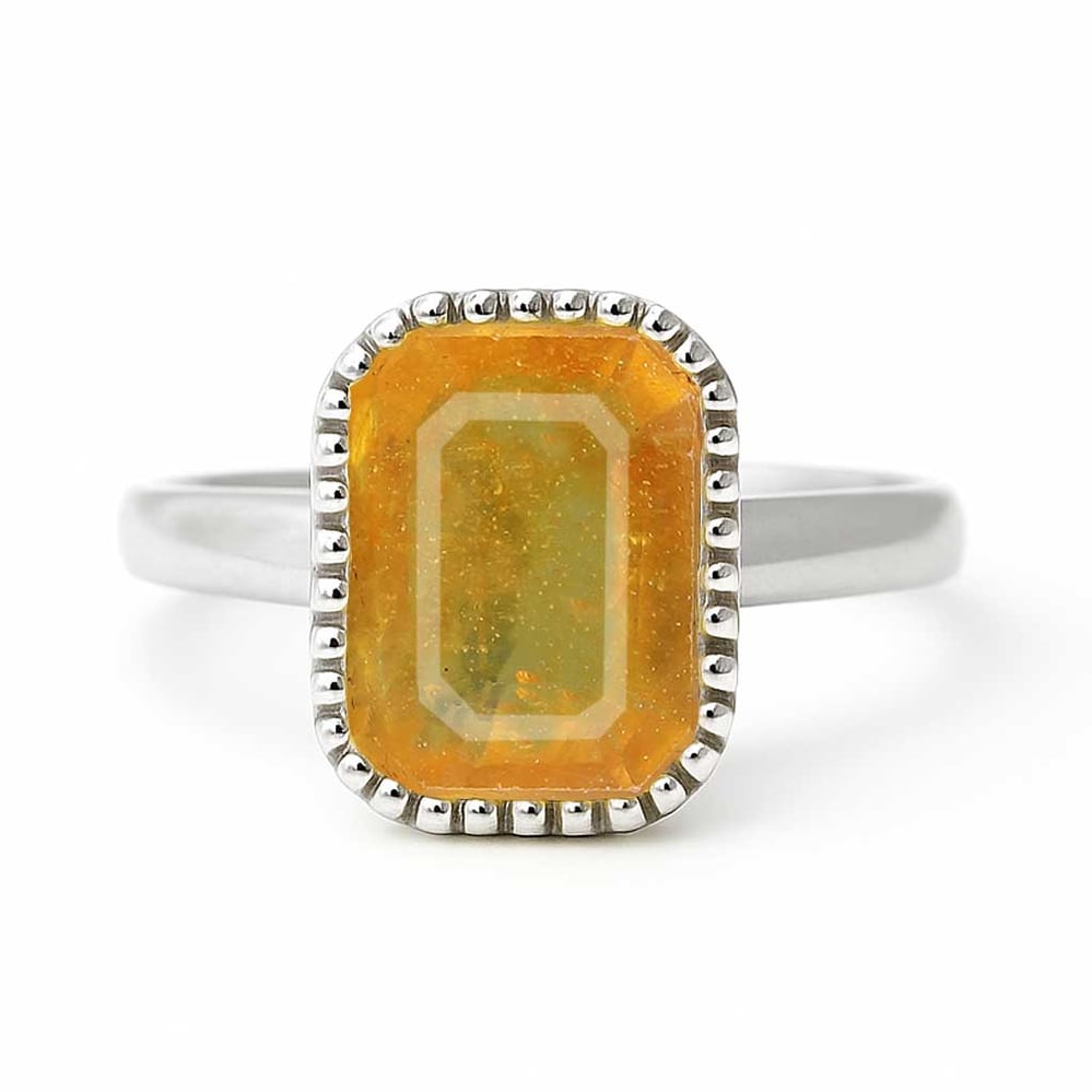 Unique Crafted Sterling Silver Yellow Sapphire Stone Ring for Men