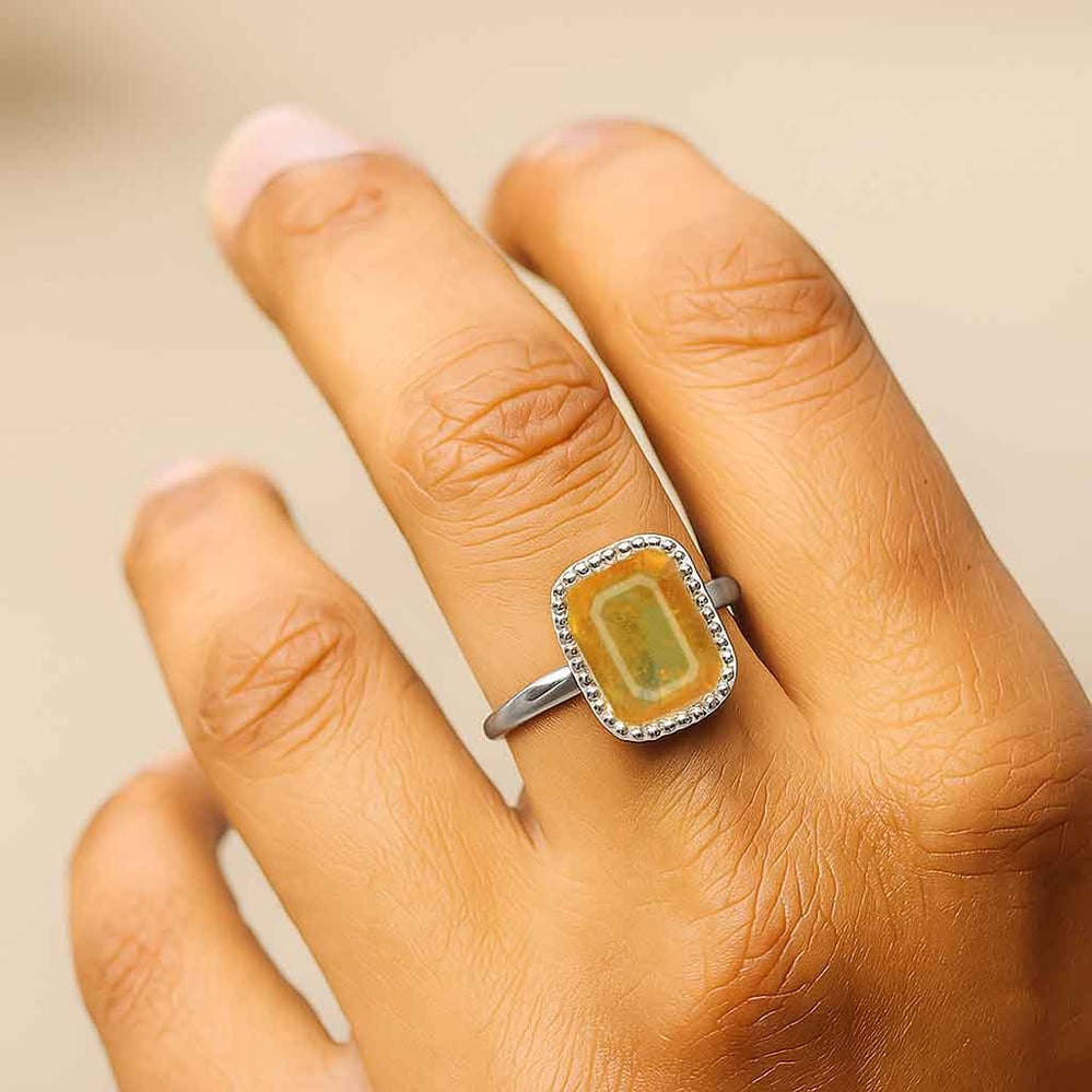Unique Crafted Sterling Silver Yellow Sapphire Stone Ring for Men
