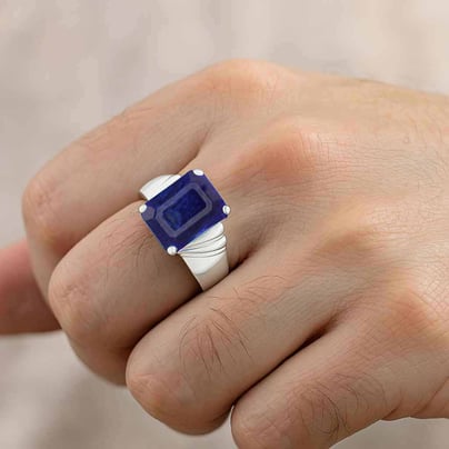 Vintage 925 Sterling Silver Blue Sapphire Men’s Ring