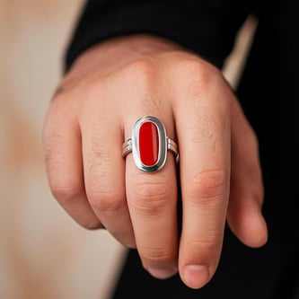 Vintage 925 Sterling Silver Red Coral Men’s Ring