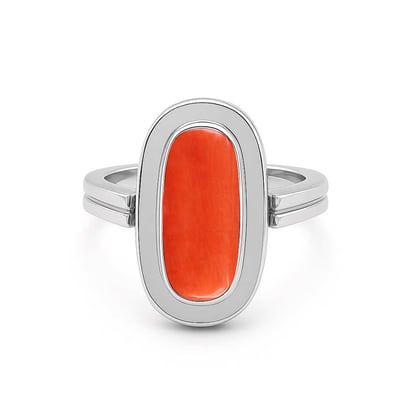 Vintage 925 Sterling Silver Red Coral Men’s Ring