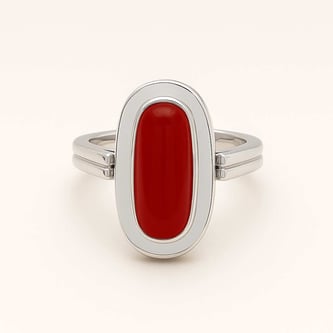 Vintage 925 Sterling Silver Red Coral Men’s Ring
