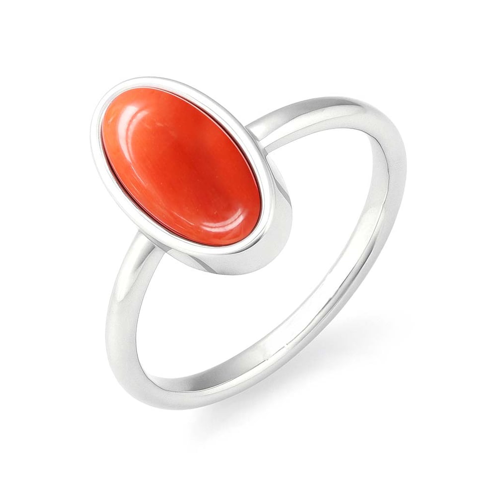 Vintage 925 Sterling Silver Red Coral Stone Women’s Ring
