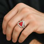 Vintage 925 Sterling Silver Triangle Red Coral Men’s Ring