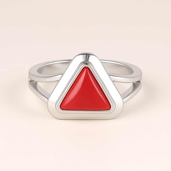 Vintage 925 Sterling Silver Triangle Red Coral Men’s Ring