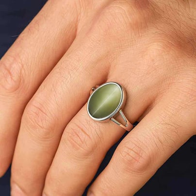 Vintage Sterling Silver Cat's Eye Men’s Ring