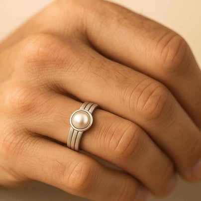 Vintage Sterling Silver Pearl Men’s Ring