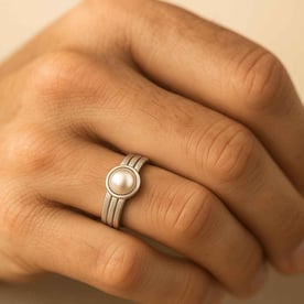 Vintage Sterling Silver Pearl Men’s Ring