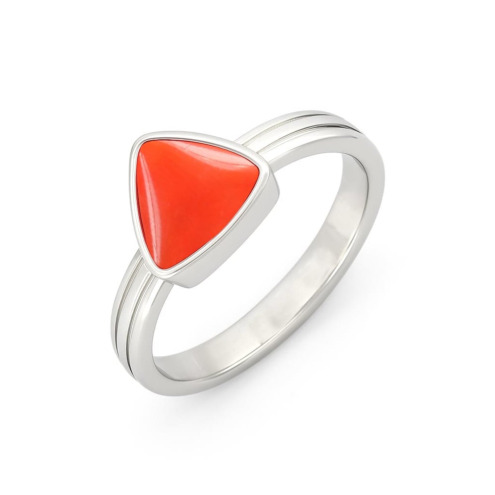Vintage Sterling Silver Triangle Red Coral Men’s Ring