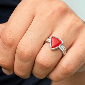 Vintage Sterling Silver Triangle Red Coral Men’s Ring