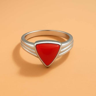 Vintage Sterling Silver Triangle Red Coral Men’s Ring