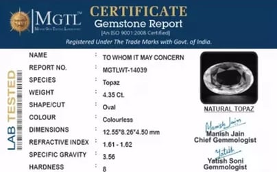 White Topaz - 4.35 Carat Prime Quality WT-14039