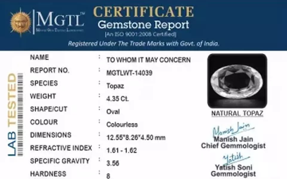 White Topaz - 4.35 Carat Prime Quality WT-14039