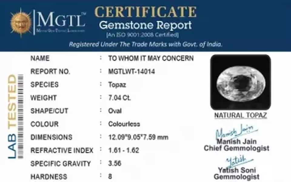 White Topaz - 7.04 Carat Prime Quality WT-14014