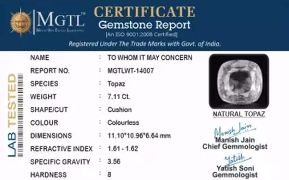 White Topaz - 7.11 Carat Prime Quality WT-14007